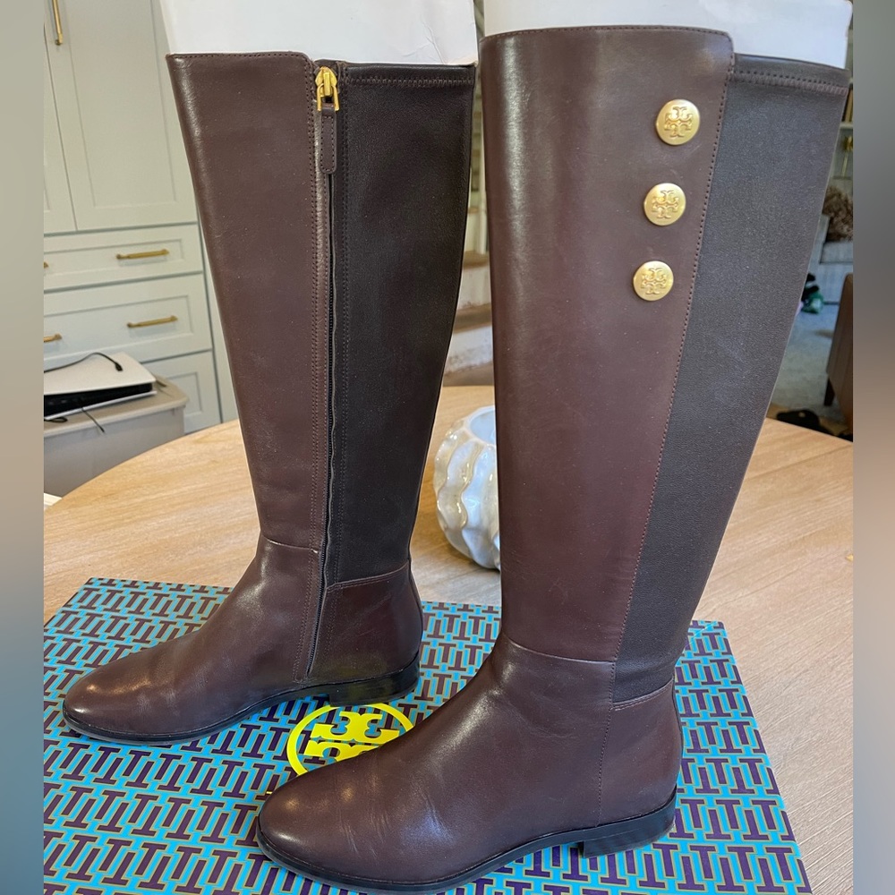 Tory Burch Naomi Tall Boots Chocolate Brown Size 7 - Picture 2 of 4